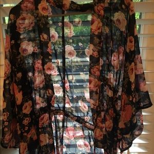 Kimono-style open tie front blouse